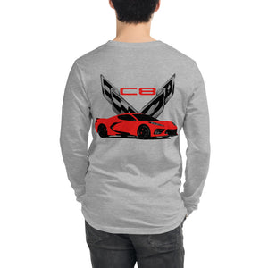 Red Corvette C8 Owner Gift Unisex Long Sleeve Tee Shirt