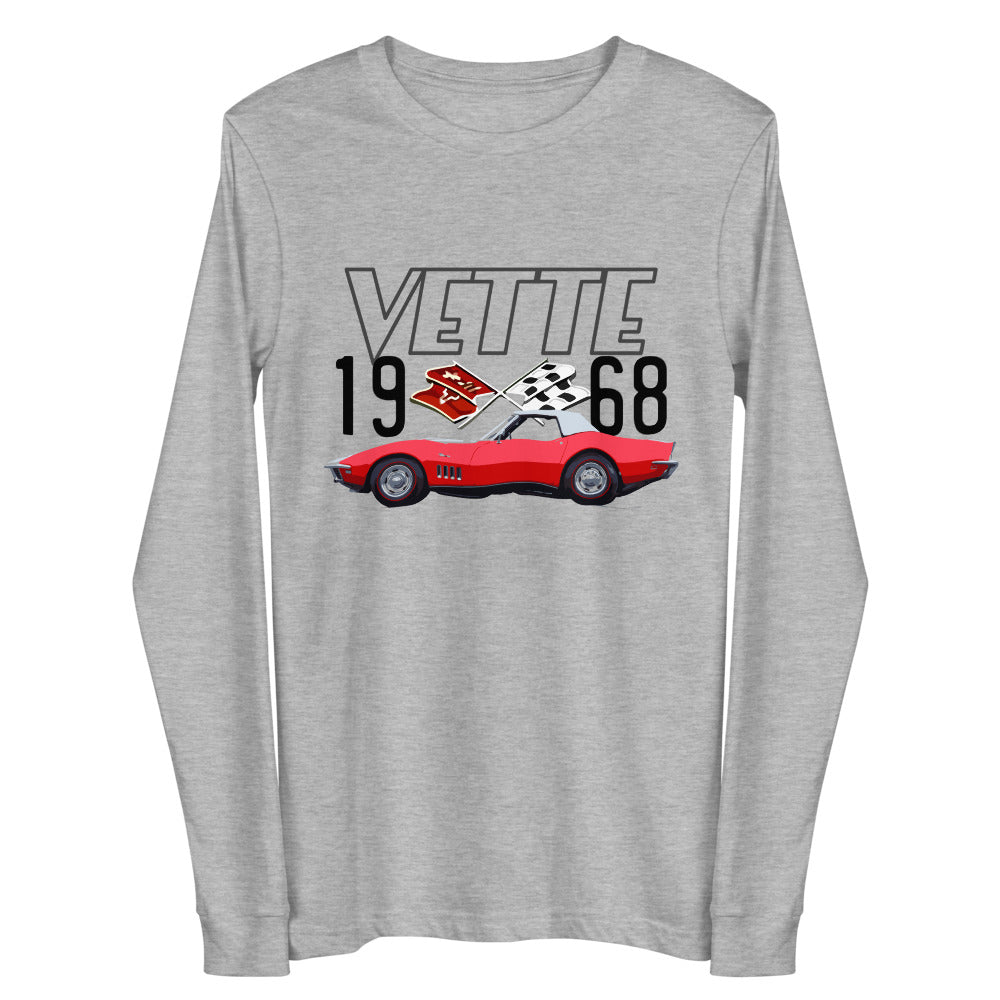 1968 Red Corvette C3 Convertible Classic Car Custom Gift for Vette Driver Long Sleeve Tee