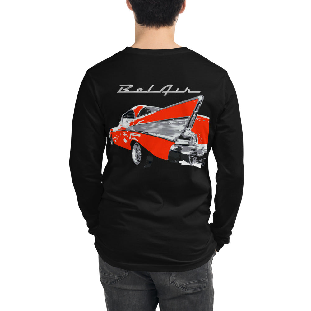 1957 Red 57 Chevy Bel Air Antique Car Classic Cars Unisex Long Sleeve Tee