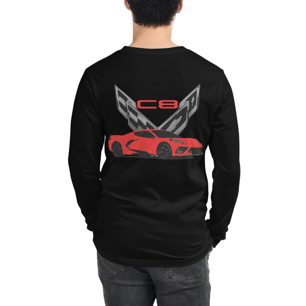 Red Corvette C8 Owner Gift Unisex Long Sleeve Tee Shirt
