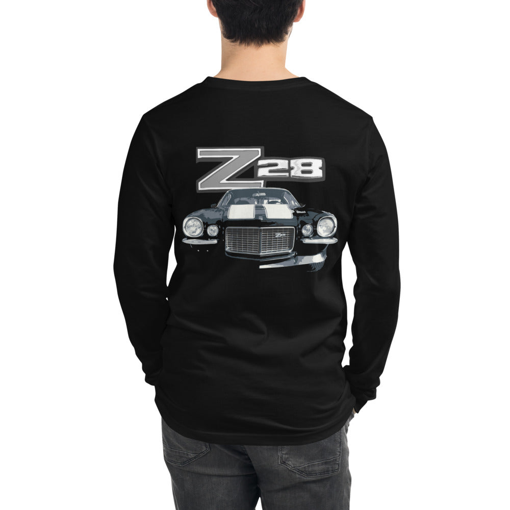 1971 Chevy Camaro Z28 z/28 Black Muscle Car Unisex Long Sleeve Tee