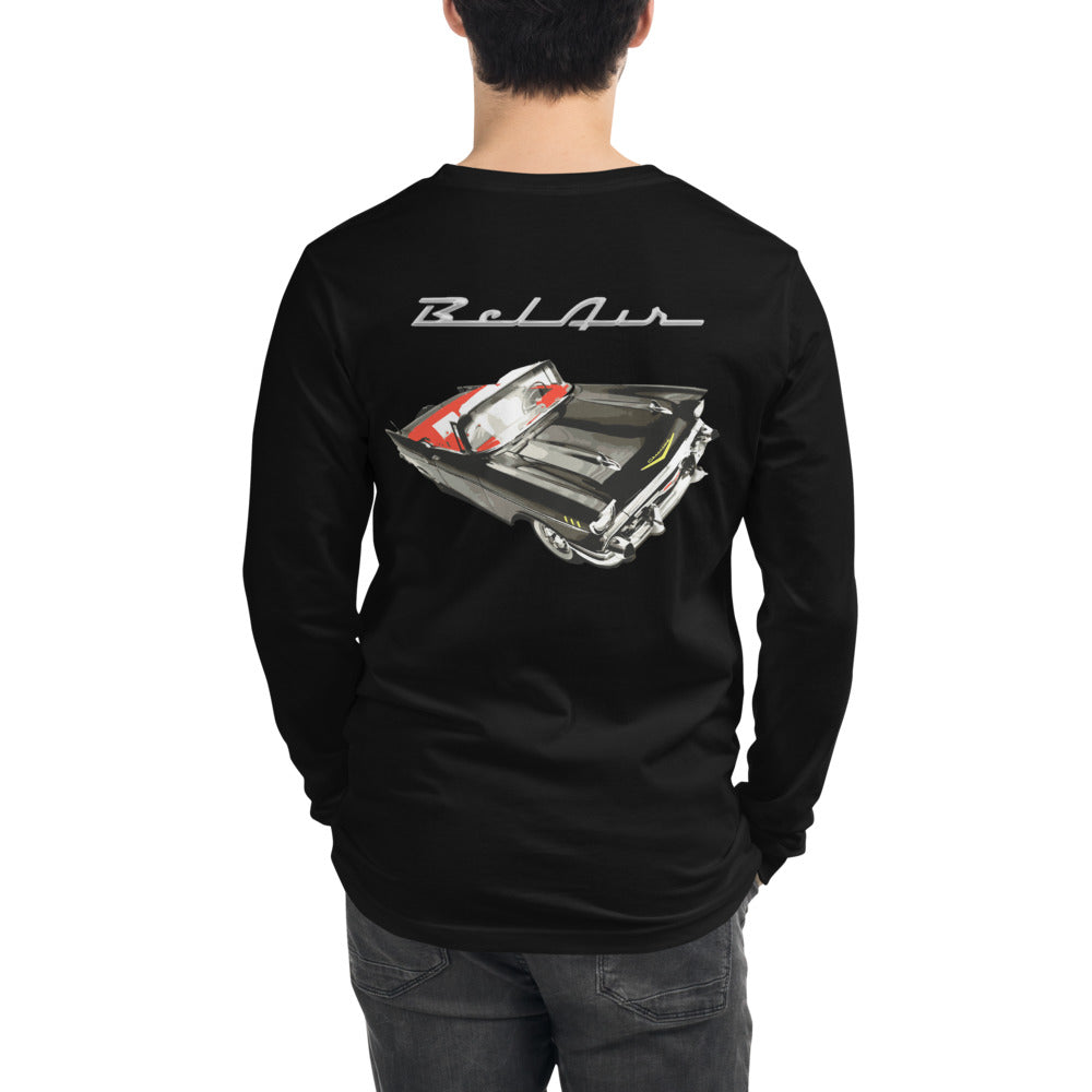 1957 Black 57 Chevy Bel Air Convertible Antique Car Unisex Long Sleeve Tee