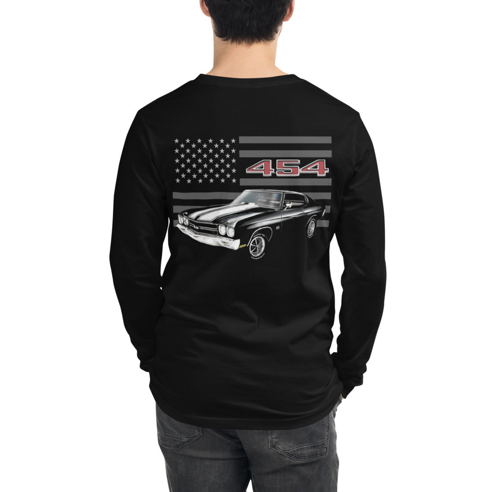 Black 1970 Chevelle 454 SS Muscle Car Owner Gift Unisex Long Sleeve Tee