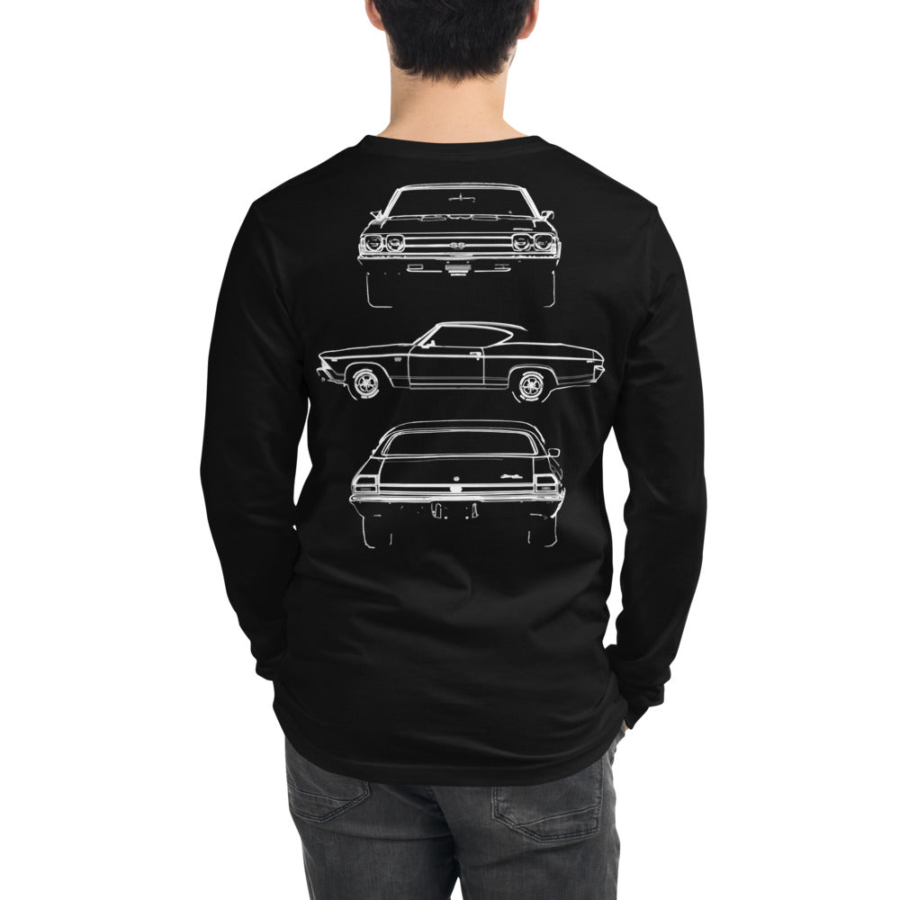 1969 Chevelle SS 396 Muscle Car Owner Gift Outline Art Unisex Long Sleeve Tee
