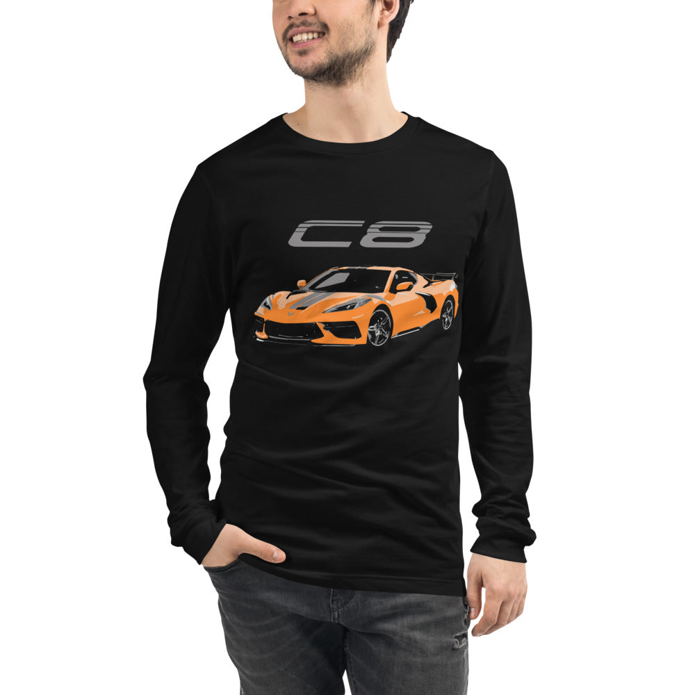 Amplify Orange 2022 Corvette C8 Unisex Long Sleeve Tee Shirt