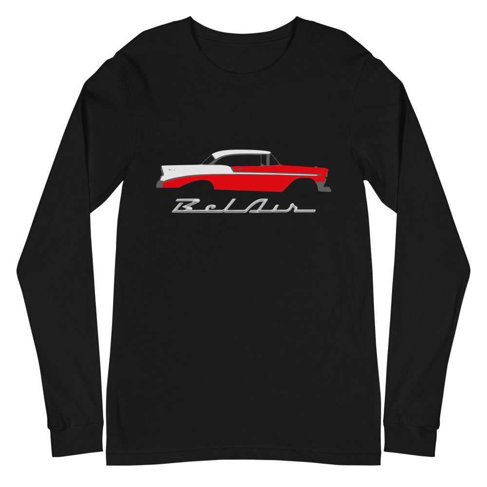 1956 Chevy Bel Air Red Antique Car Collector Cars 56 Belair Long Sleeve Tee