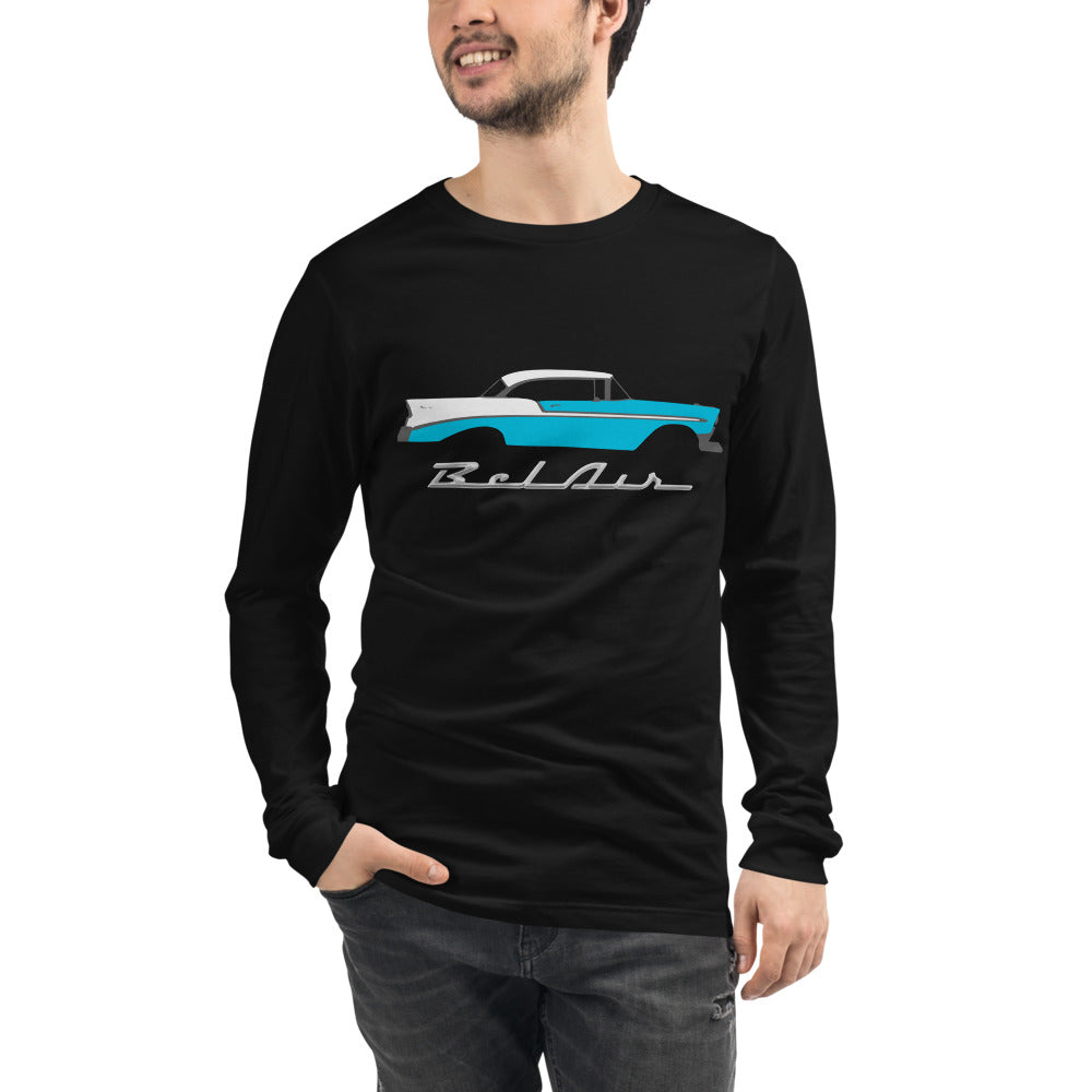 1956 Chevy Bel Air Turquoise Antique Car Collector Cars 56 Belair Unisex Long Sleeve Tee