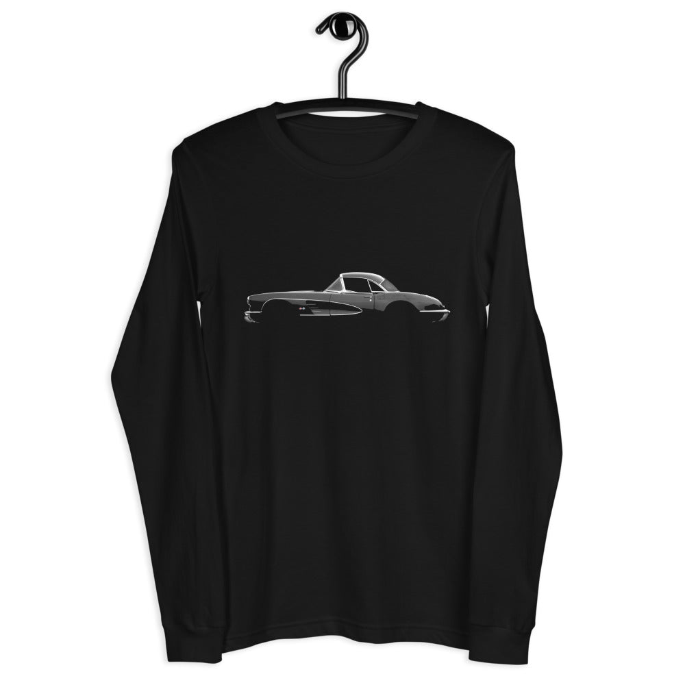 1959 Corvette Convertible C1 Black Antique Classic Collector Car Long Sleeve Tee