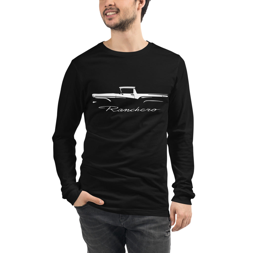 1957 Ranchero Silhouette Outline Art Classic Car Club Custom Long Sleeve Tee