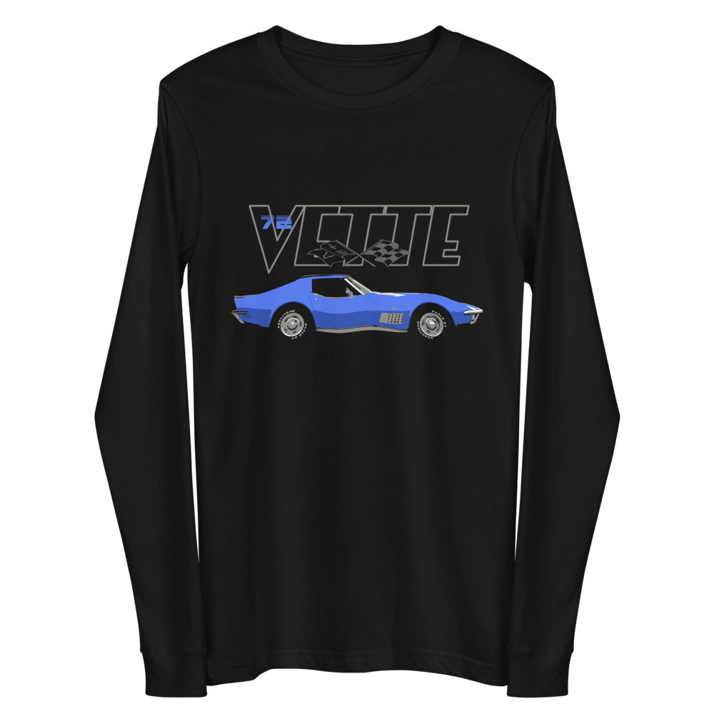1972 Blue Corvette Coupe C3 72 Vette American Classic Car Long Sleeve Tee
