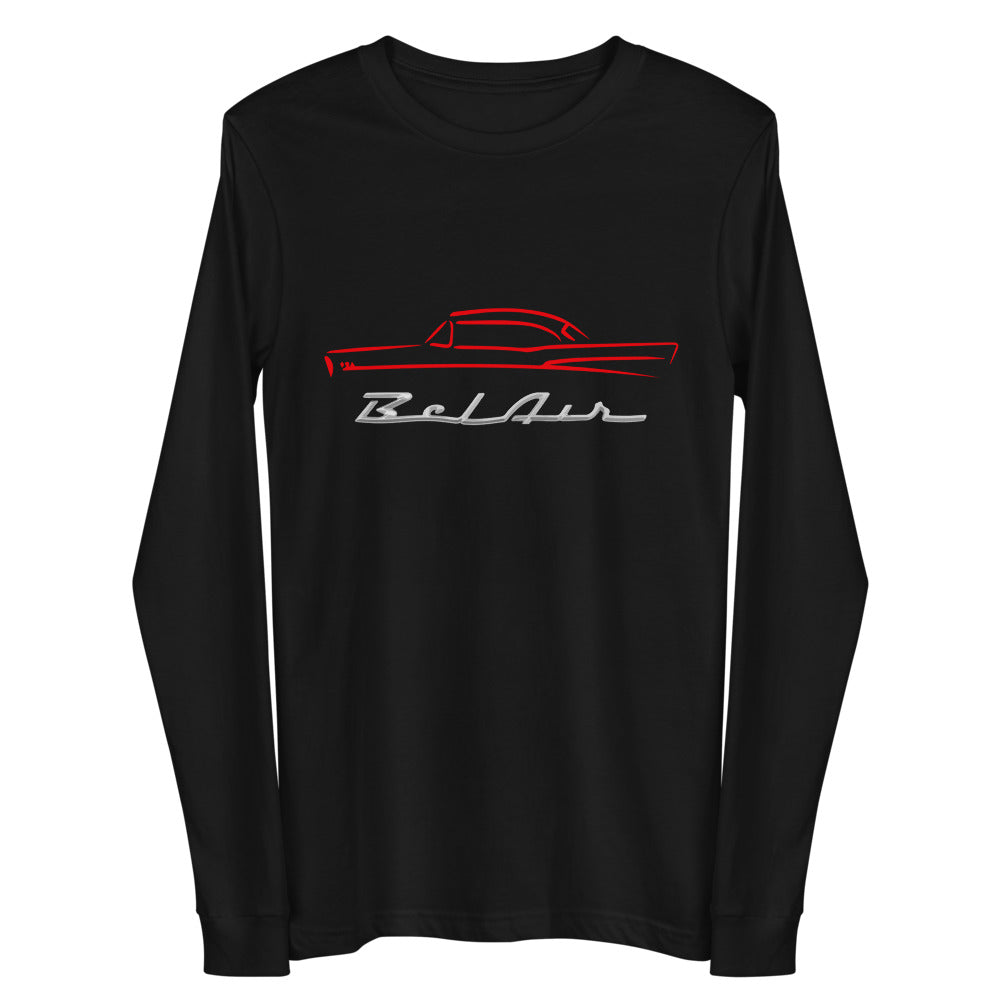 1957 Chevy Bel Air Red Outline American Classic Collector Car Gift 57 Belair Long Sleeve Tee