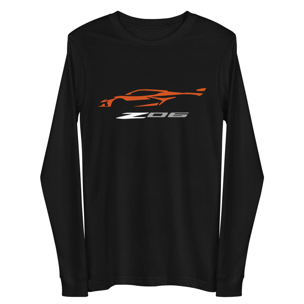 2023 Corvette Z06 C8 Amplify Orange Vette Silhouette Custom Long Sleeve Tee