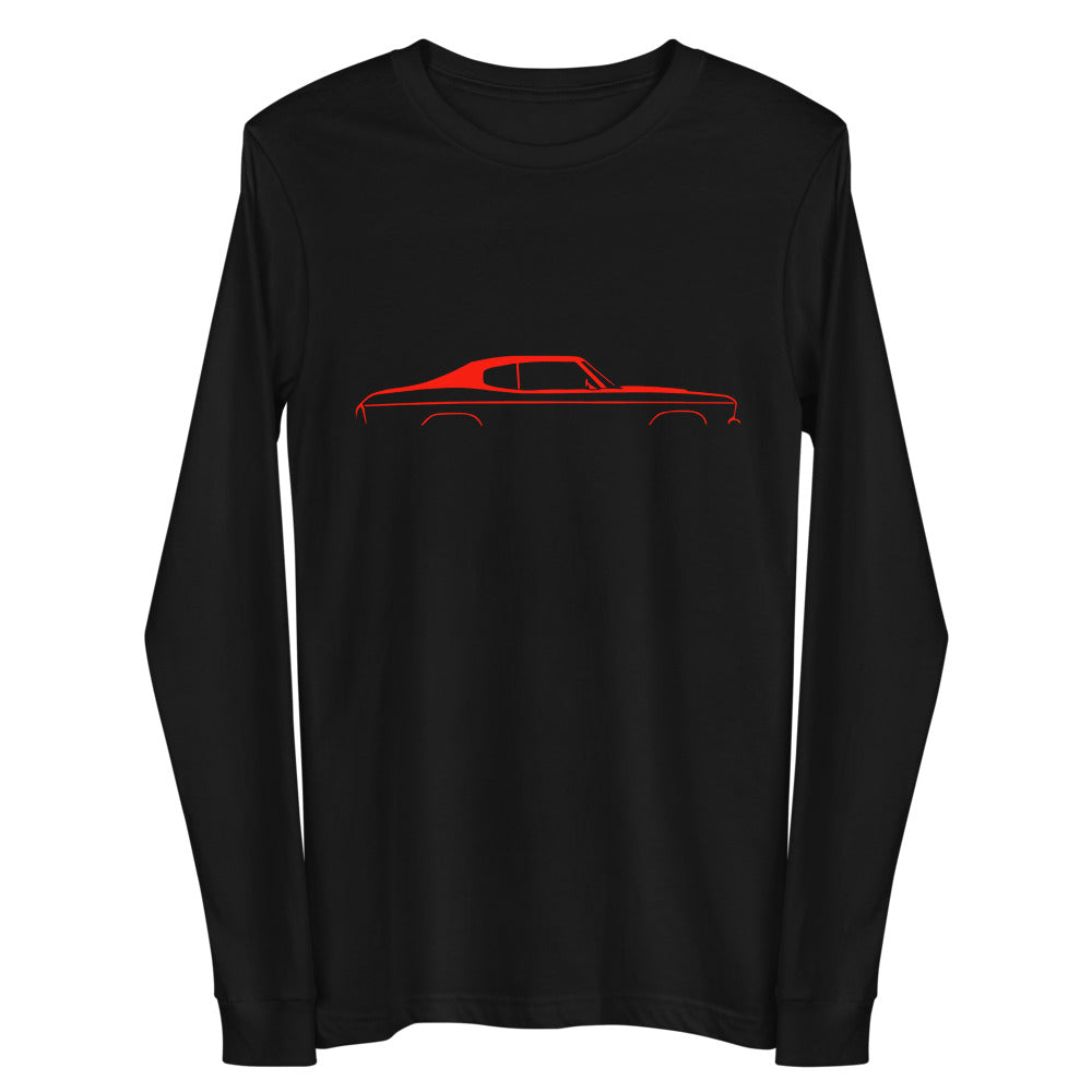 1970 Chevelle Silhouette Collector Car Owner Gift Chevy Muscle Cars Red Lines Custom Long Sleeve Tee