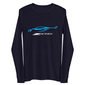 2023 Corvette Z06 C8 Vette Rapid Blue Silhouette Long Sleeve Tee