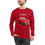 Red Chevy 3100 1950s Antique Pickup Truck Unisex Long Sleeve Tee