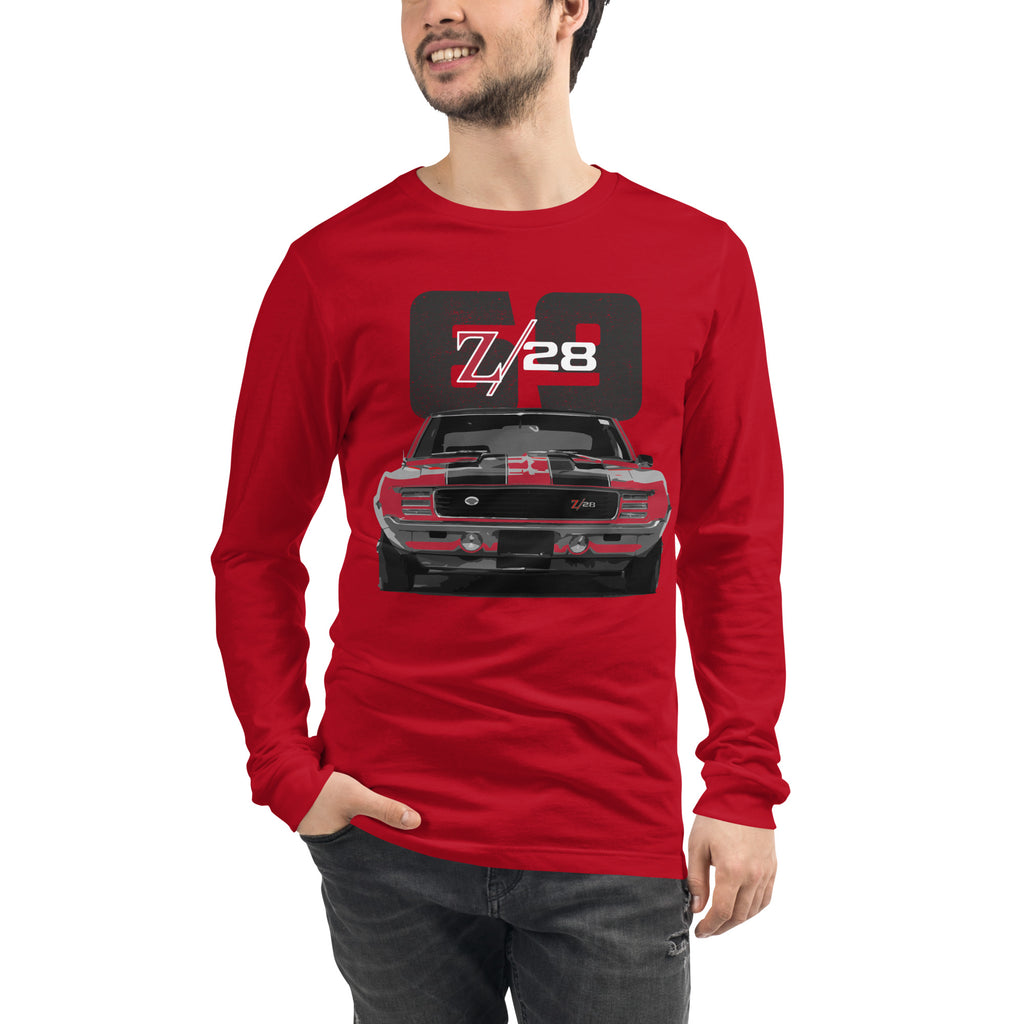 1969 Chevy Camaro RS Z28 Red Muscle Car Classic Cars Long Sleeve Tee