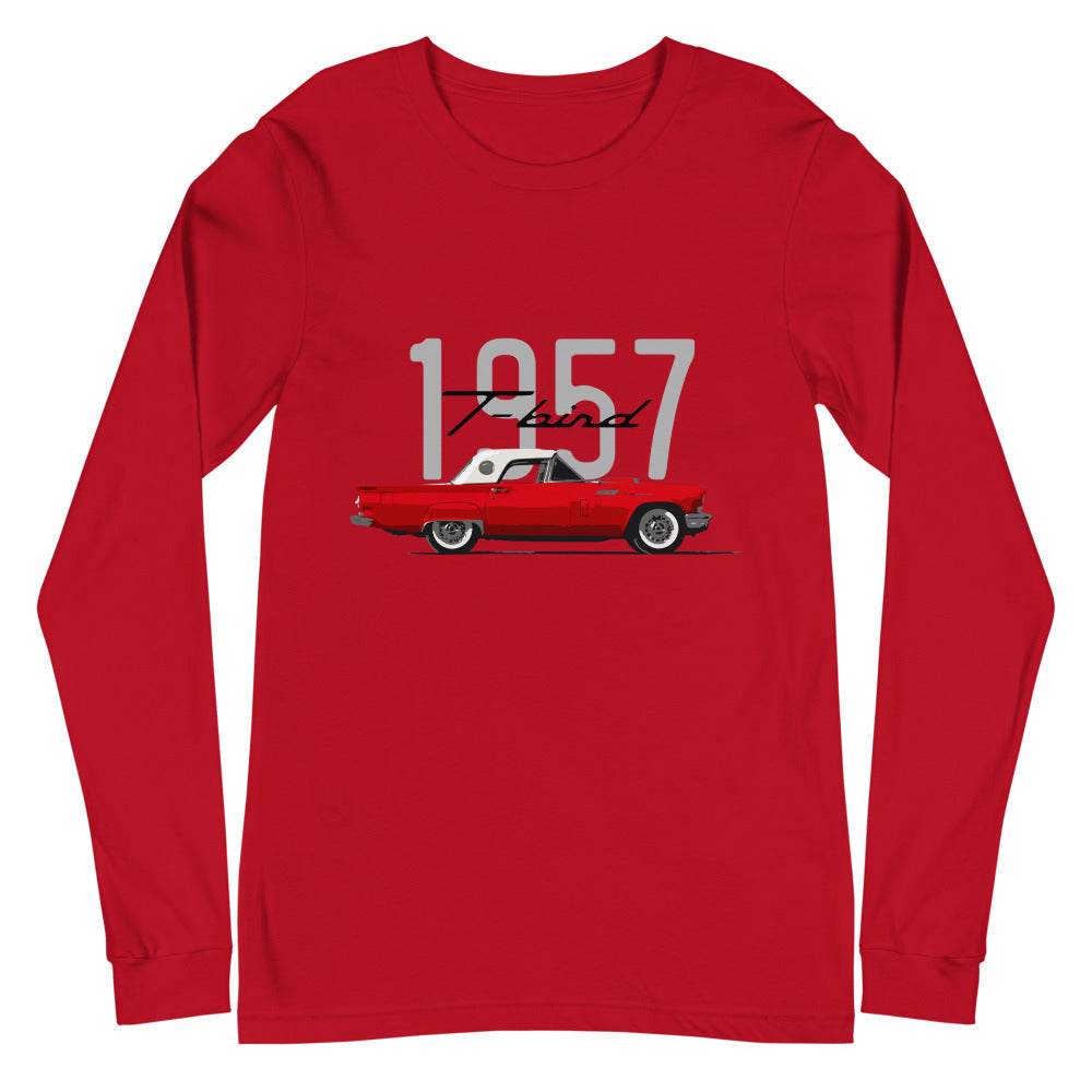 1957 Thunderbird Flame Red T-Bird Hardtop Antique Classic Car American Automotive Nostalgia Long Sleeve Tee