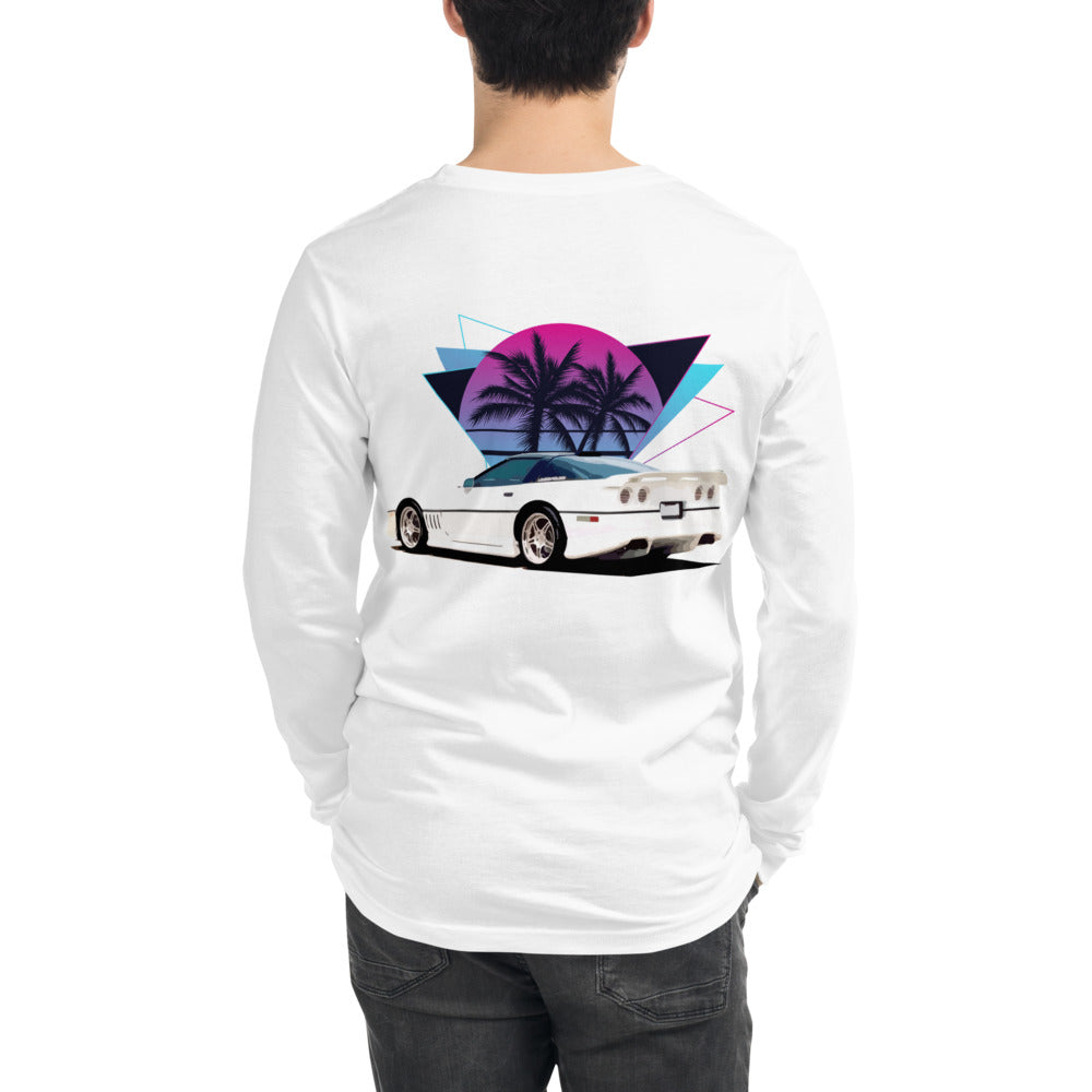 White Corvette C4 80s 90s Vaporwave Unisex Long Sleeve Tee
