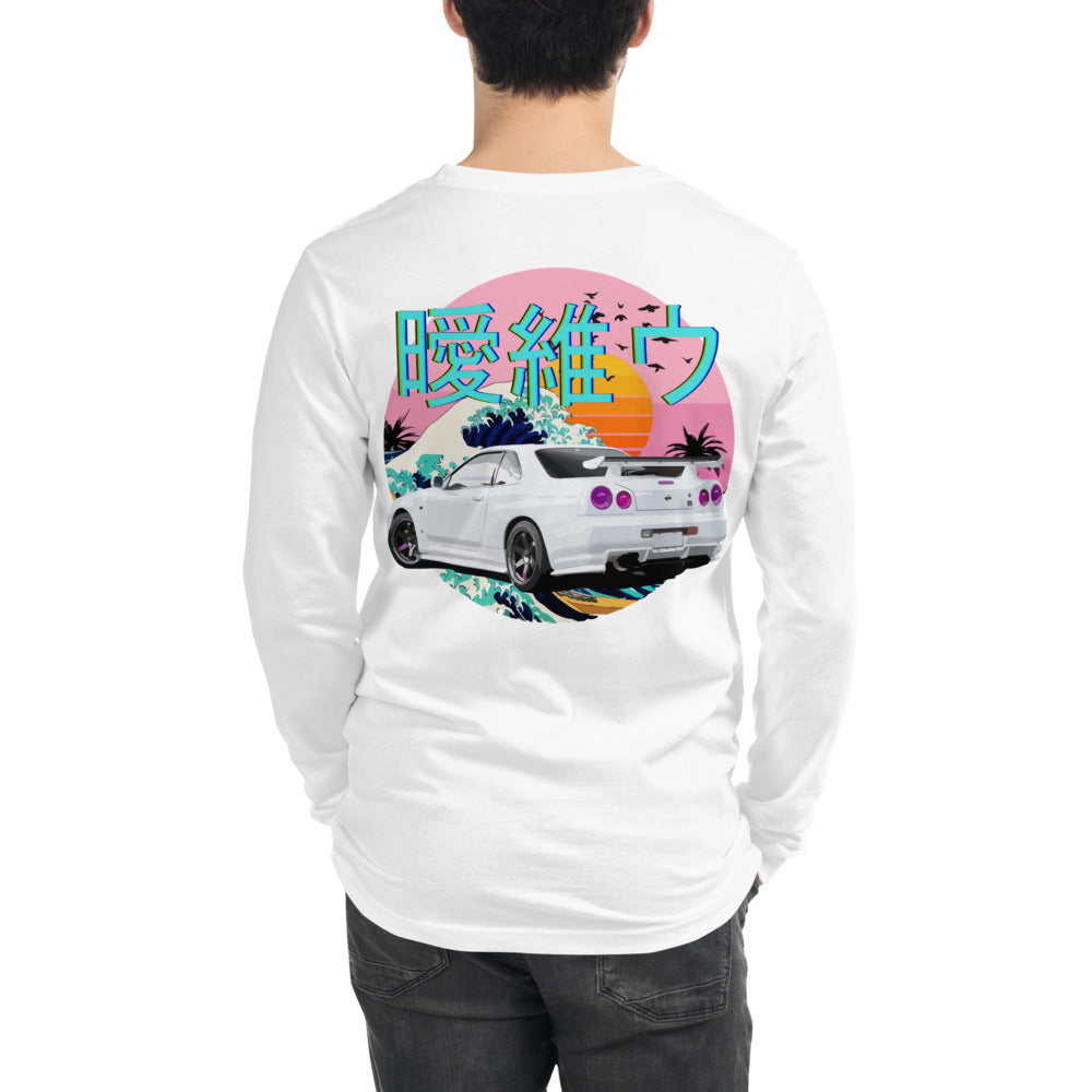 R34 GTR Skyline Vaporwave JDM Tuner Unisex Long Sleeve Tee