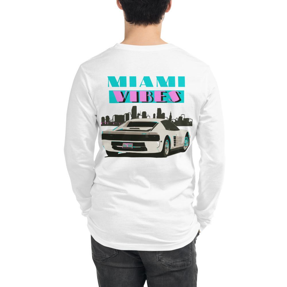 Miami Vibes 80s White Testarossa Unisex Long Sleeve Tee