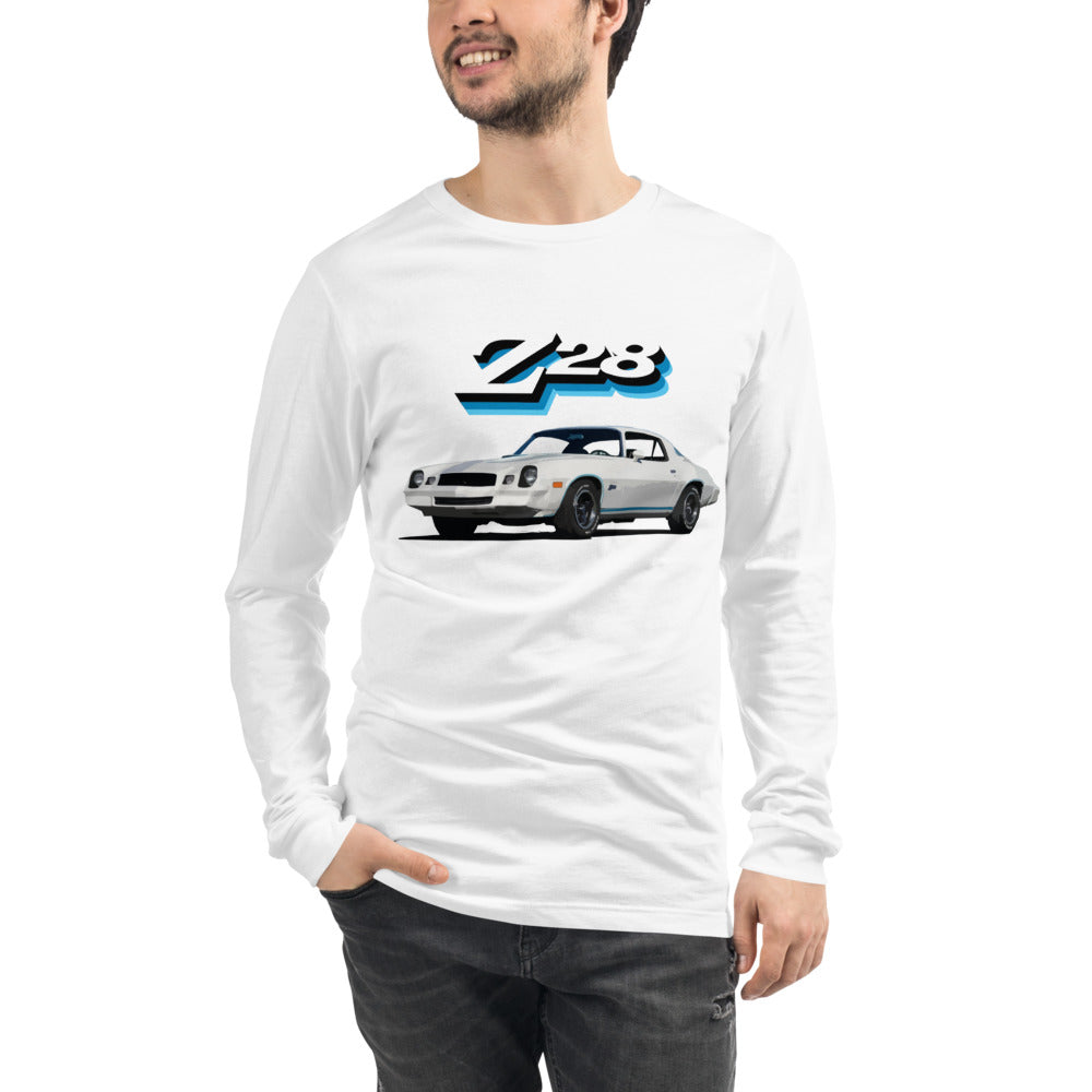 1978 White Chevy Camaro Z28 Z/28 Collector Car Gift Unisex Long Sleeve Tee