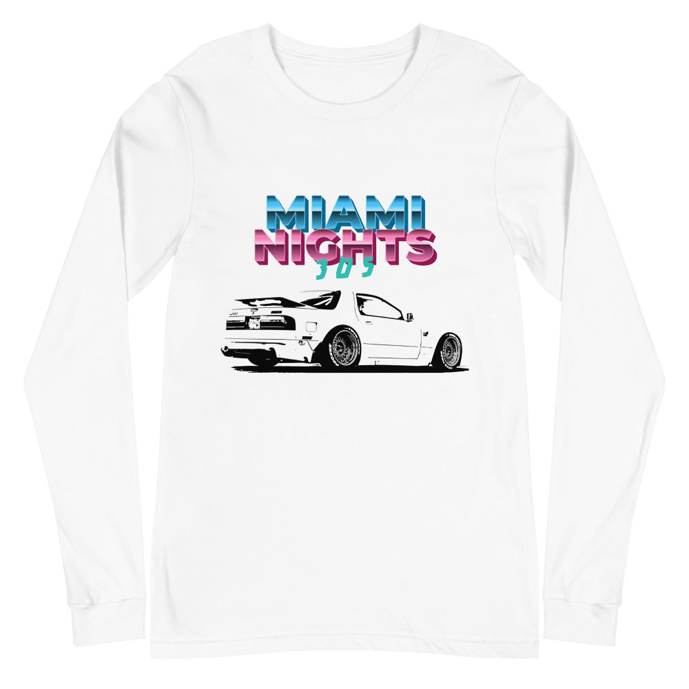 White RX-7 Miami Nights Car Club JDM Street Race Custom Chillwave Long Sleeve Tee