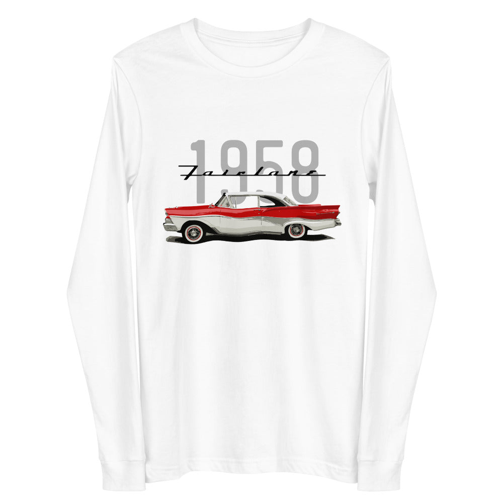 1958 Fairlane 500 Red and White Classic Car Custom Long Sleeve Tee