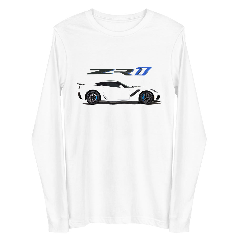 White Corvette ZR1 2019 C7 Vette Owner Custom Gift Car Show Long Sleeve Tee
