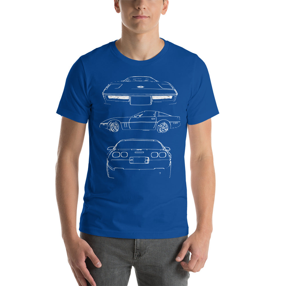 Corvette C4 Owner Gift Custom Outline Art Blueprint Unisex t-shirt
