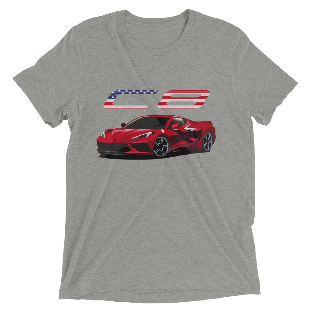 2020 2021 C8 Corvette American Flag Patriotic Short sleeve  tri-blend t-shirt