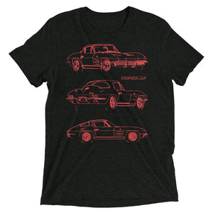 1963 Corvette Split Window C2 Red Lines Classic Car Club Custom vintage style tri-blend t-shirt