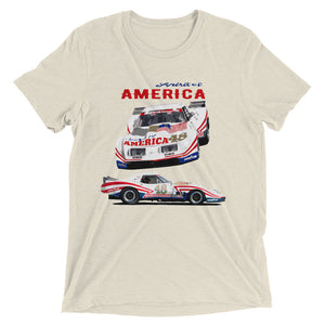 Spirit of America Greenwood Corvette Widebody Race Car tri-blend t-shirt