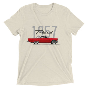 1957 Thunderbird Flame Red T-Bird Hardtop Antique Classic Car American Automotive Nostalgia tri-blend t-shirt