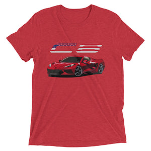 2020 2021 C8 Corvette American Flag Patriotic Short sleeve  tri-blend t-shirt