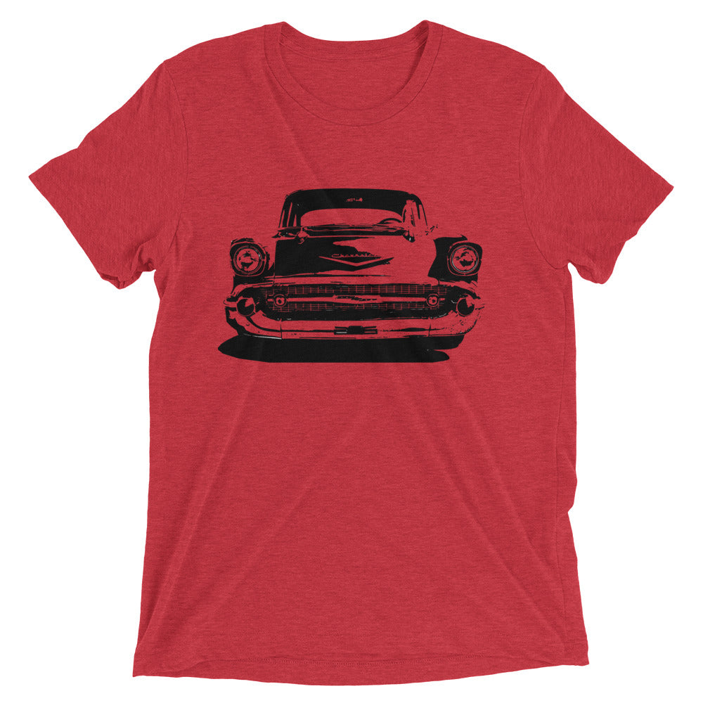 57 Chevy Bel Air Front Grille Antique Car Vintage Style Tri-blend t-shirt