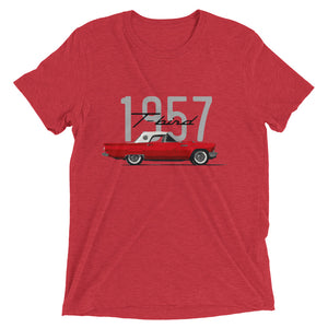 1957 Thunderbird Flame Red T-Bird Hardtop Antique Classic Car American Automotive Nostalgia tri-blend t-shirt