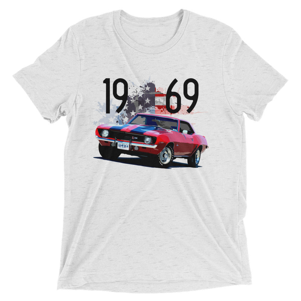 1969 Red Chevy Camaro Z28 Z/28 American Muscle Car tri-blend t-shirt