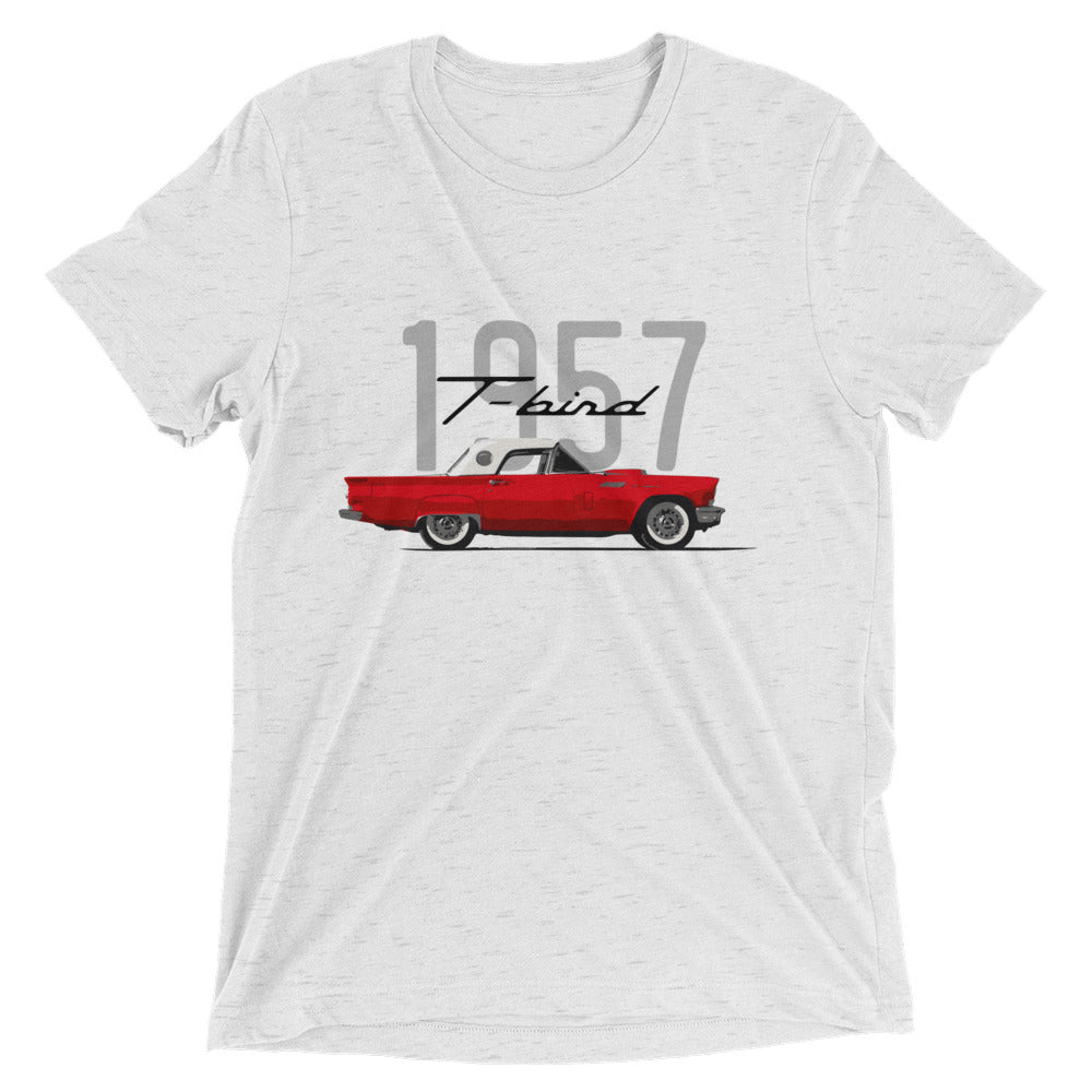 1957 Thunderbird Flame Red T-Bird Hardtop Antique Classic Car American Automotive Nostalgia tri-blend t-shirt