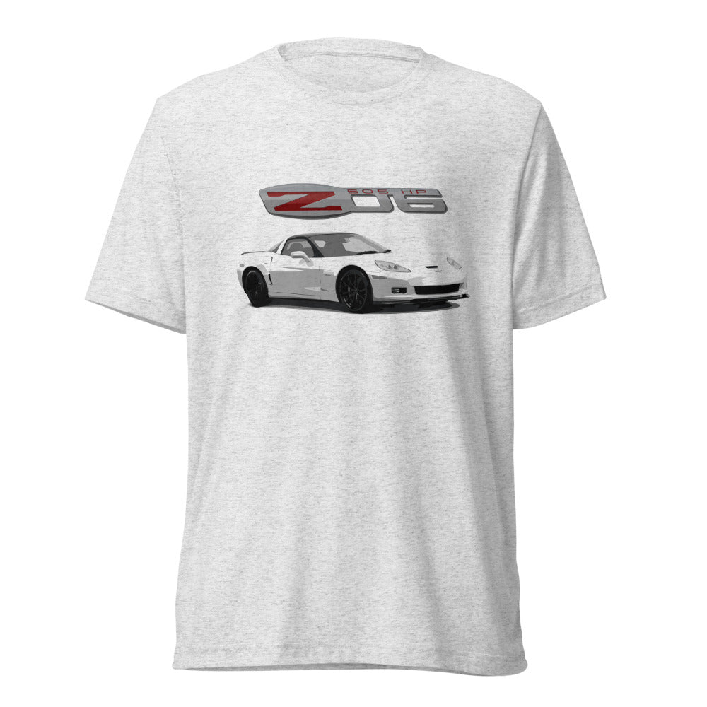 White Corvette Z06 C6 2013 Vette Owner Gift Custom Car Club Show tri-blend t-shirt