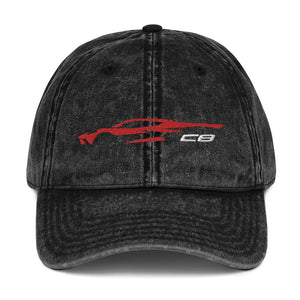 Corvette C8 Outline Silhouette Torch Red Vette Owner Vintage Cotton Twill Cap Dad Hat