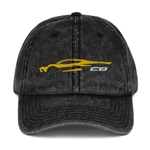 Corvette C8 Outline Silhouette Accelerate Yellow Vette Owner Vintage Cotton Twill Cap Dad Hat