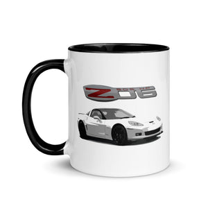 White Corvette Z06 C6 2013 Vette Owner Gift Custom Car Club Show Mug with Color Inside