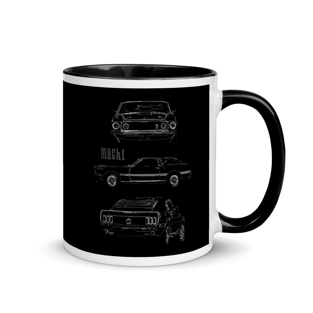 1969 Mustang Mach 1 Fastback Collector Car Outline Art Mug with Color Inside