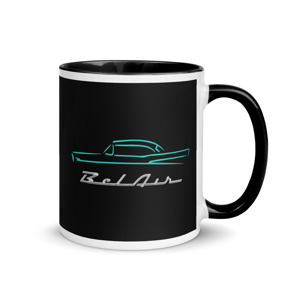 1957 Chevy Bel Air Turquoise Outline American Classic Collector Car Gift 57 Belair Mug with Color Inside