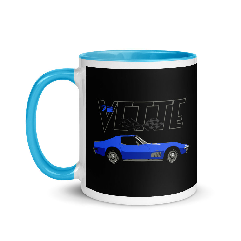 1972 Blue Corvette Coupe C3 72 Vette American Classic Car Mug with Color Inside