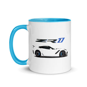 White Corvette ZR1 2019 C7 Vette Owner Custom Gift Car Show Mug with Color Inside