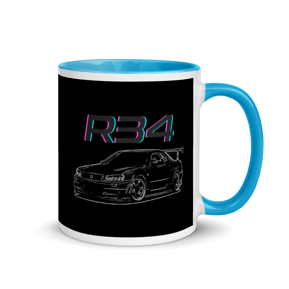 R34 GTR GT-R Skyline JDM Custom Line Art Mug with Color Inside