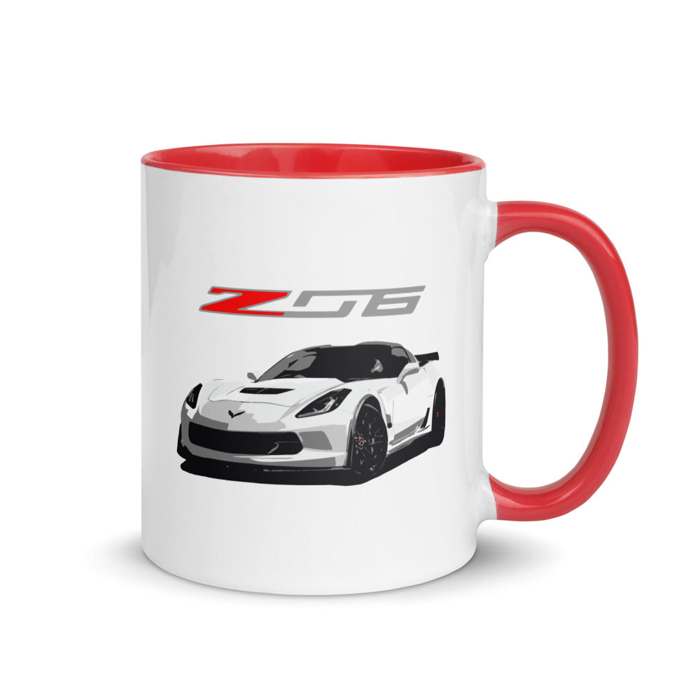 White Corvette Z06 C7 Vette Owner Gift Custom Car Club Show Mug with Color Inside