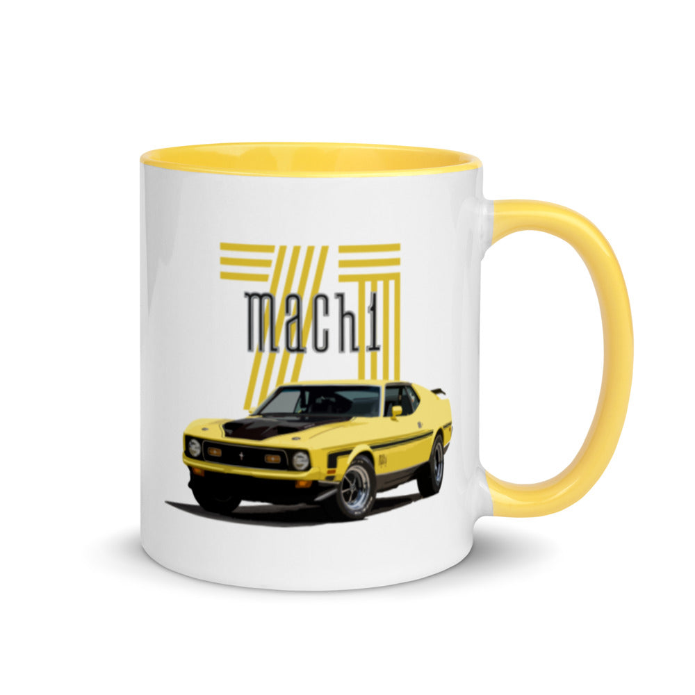1971 Yellow Mustang Mach 1 Muscle Car Custom Art Mug with Color Inside