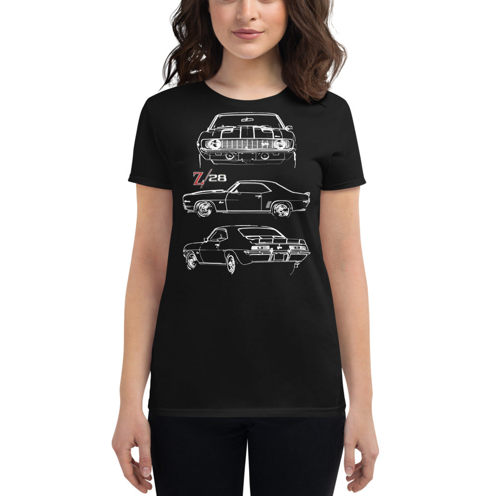 1969 Camaro Z28 302 Muscle Car Collector Outline Art Gift Women's t-shirt